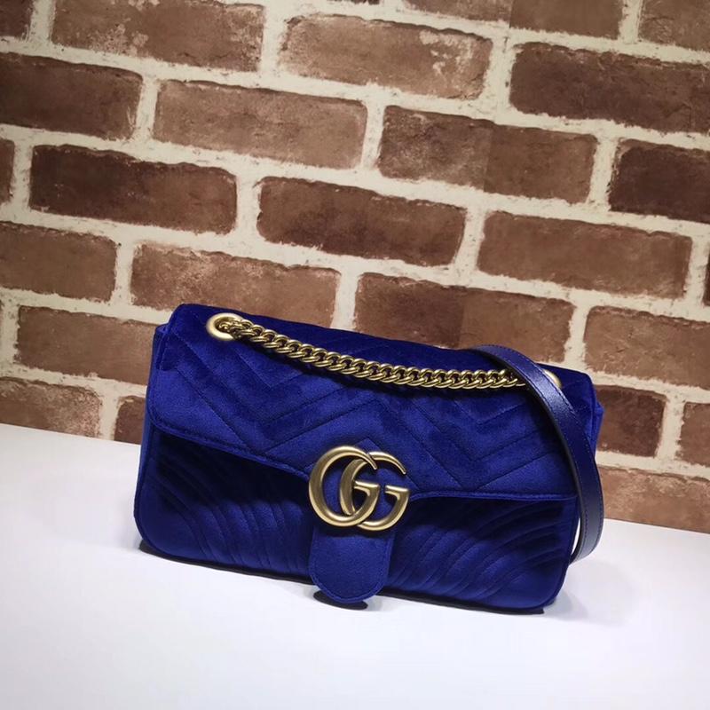 Gucci Chain Shoulder Bag 443497 Velvet Solid Electric Blue